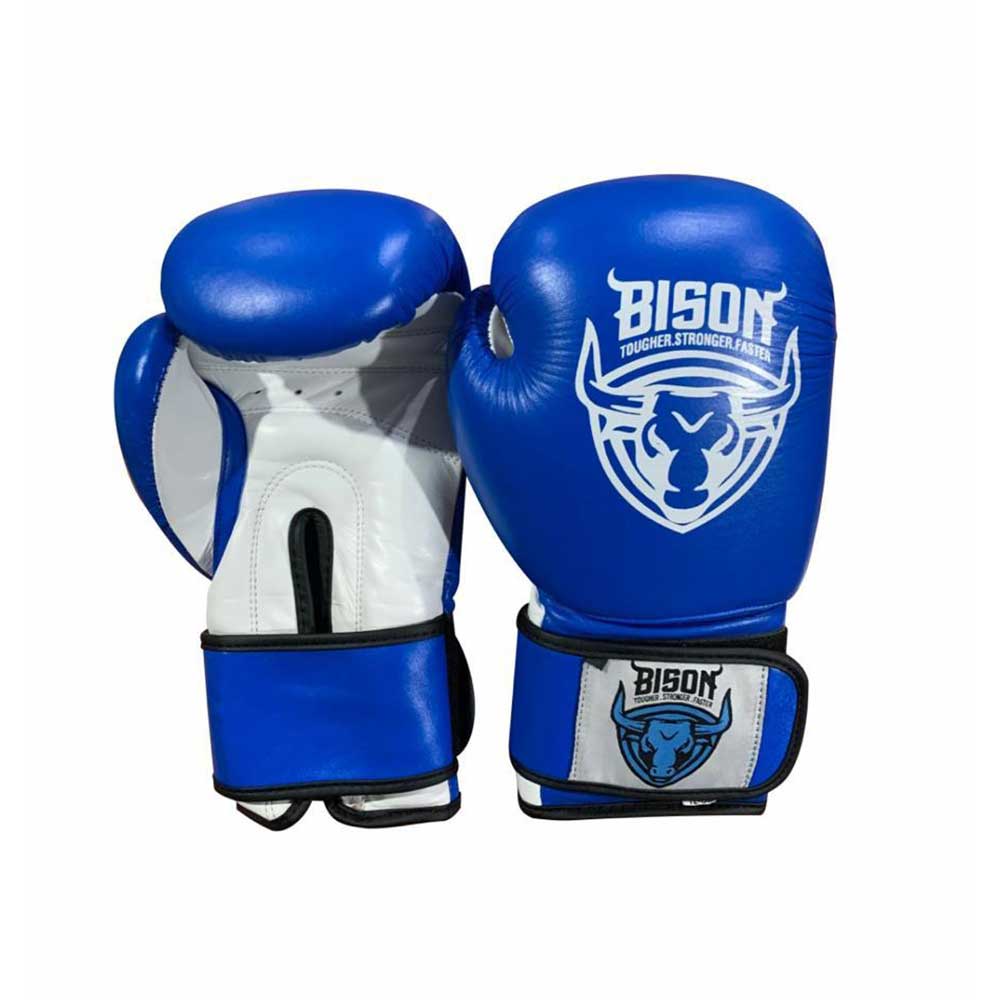 Bison Boxing Gloves - Leather (Blue) - Valetica Sports