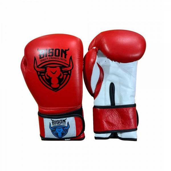 Bison Boxing Gloves - Leather (Red) - Valetica Sports