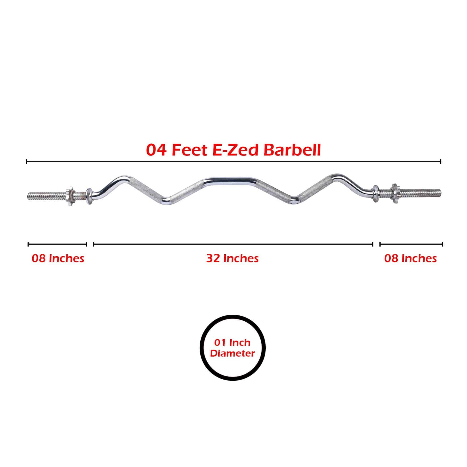 E Zed Curl Barbell 1 Inch Diameter, 4-ft - Valetica Sports