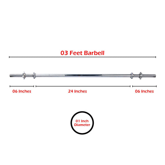 Weight Lifting Barbell Standard 1 Inch Diameter 3-ft - Valetica Sports