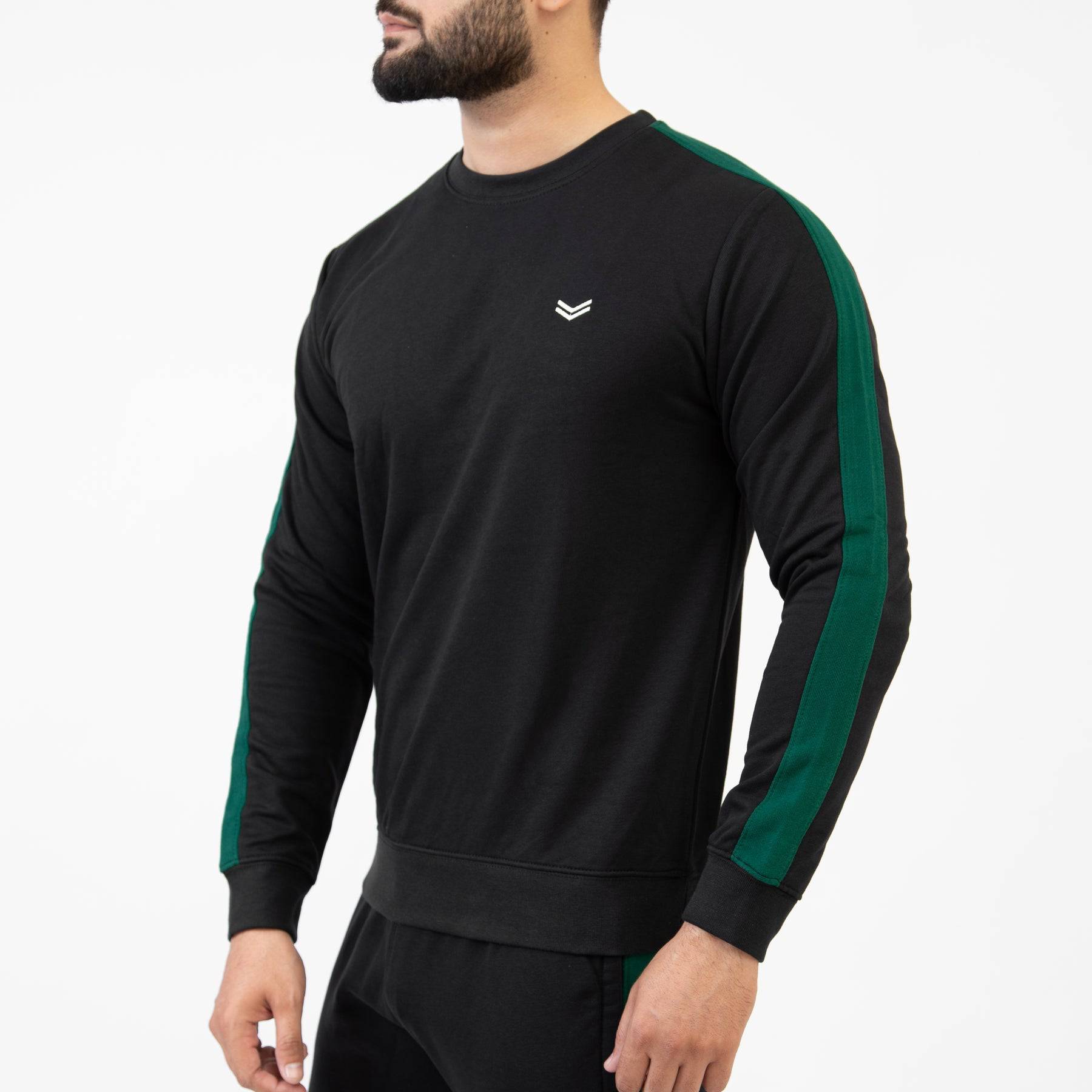 Black Sweatshirt with Green Panels - Valetica Sports