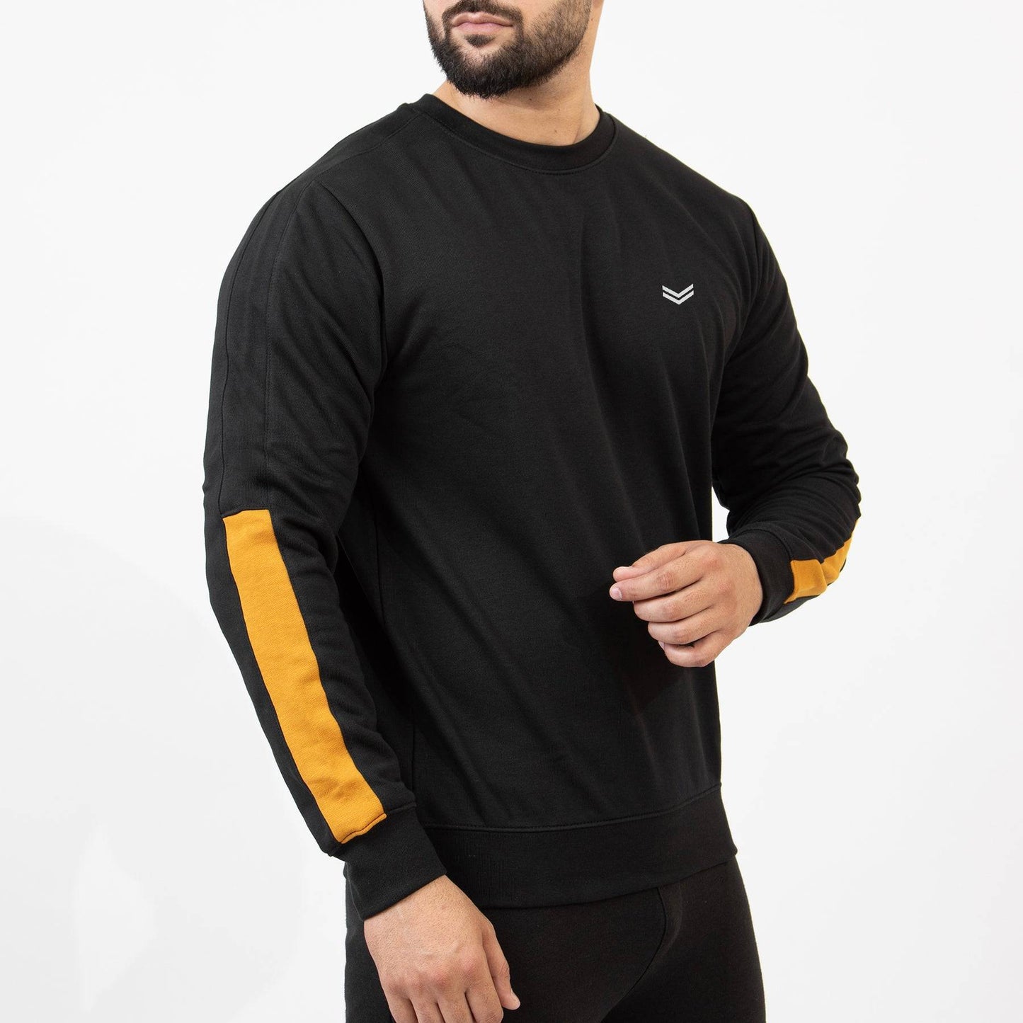 Black Sweatshirt with Mustard Half Panels - Valetica Sports