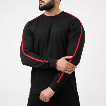 Black Sweatshirt With Red Contrast Tape - Valetica Sports