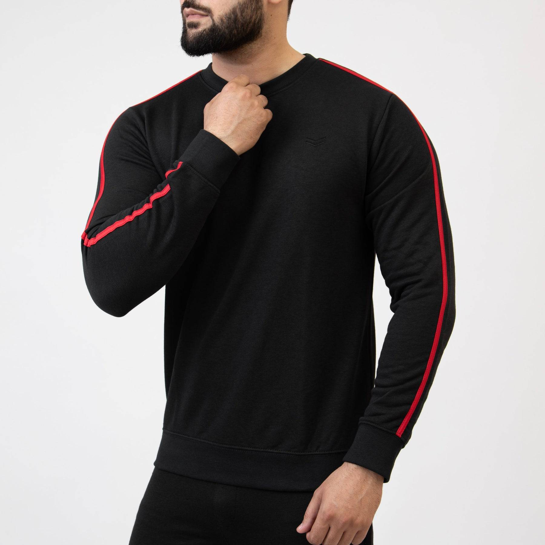 Black Sweatshirt With Red Contrast Tape - Valetica Sports