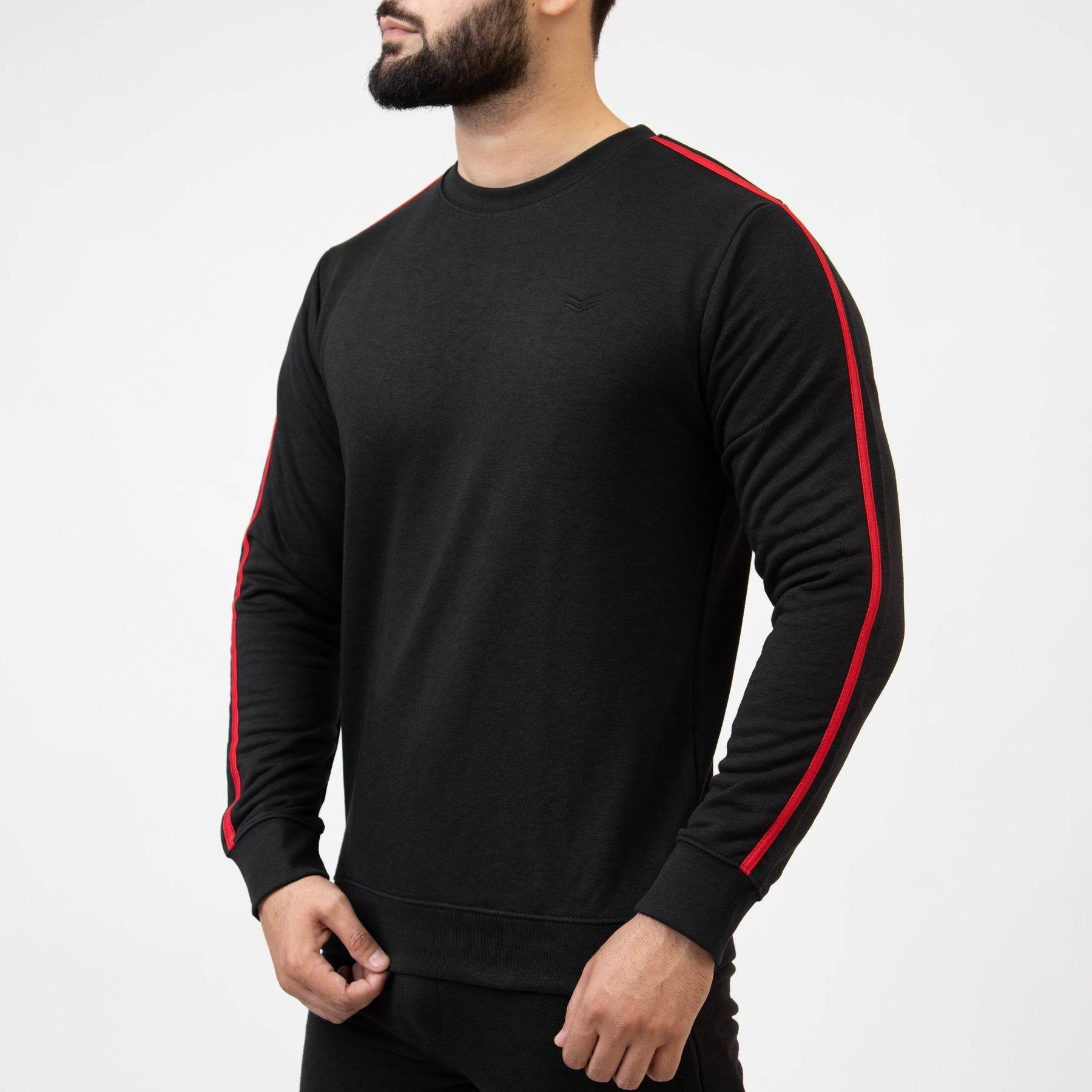 Black Sweatshirt With Red Contrast Tape - Valetica Sports