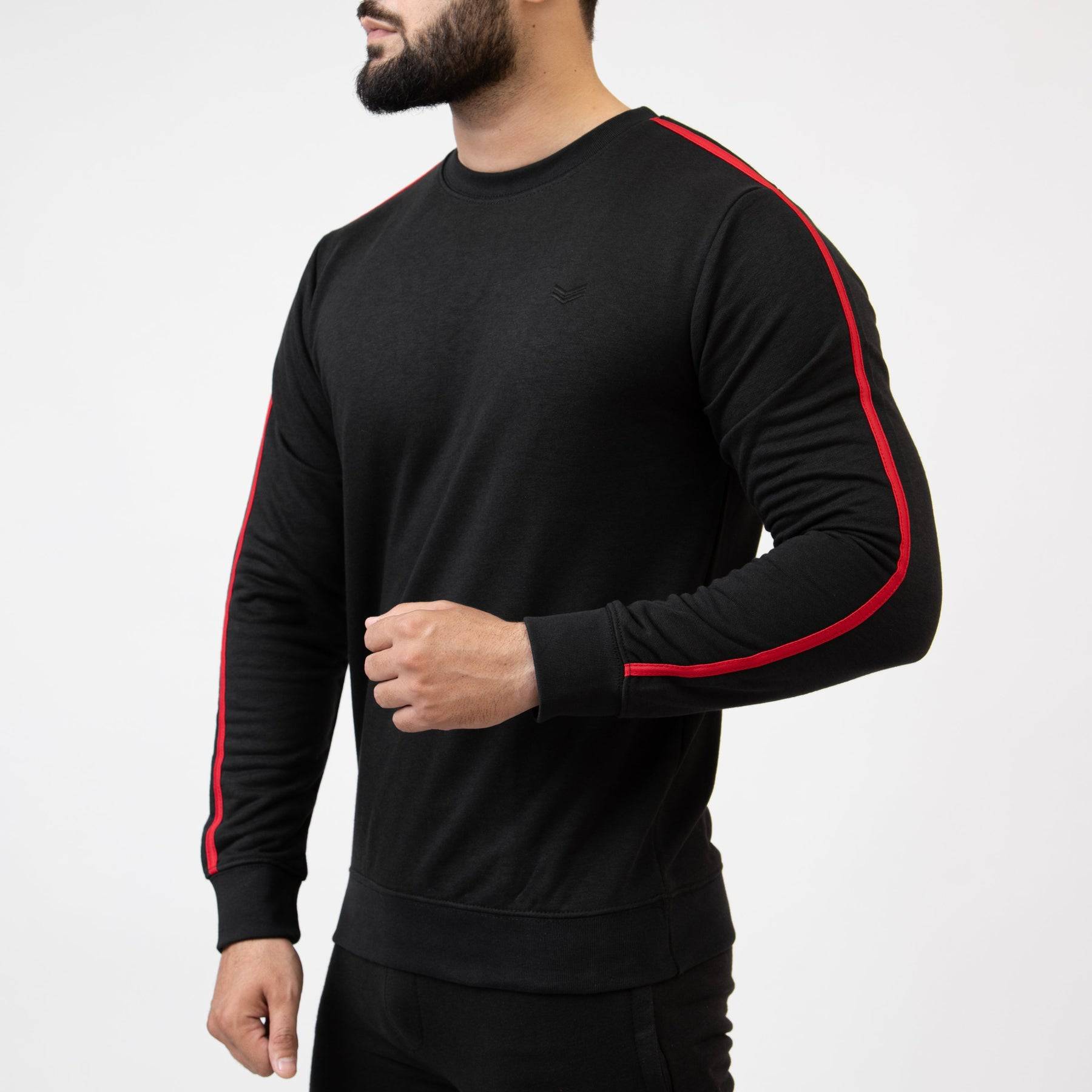 Black Sweatshirt With Red Contrast Tape - Valetica Sports