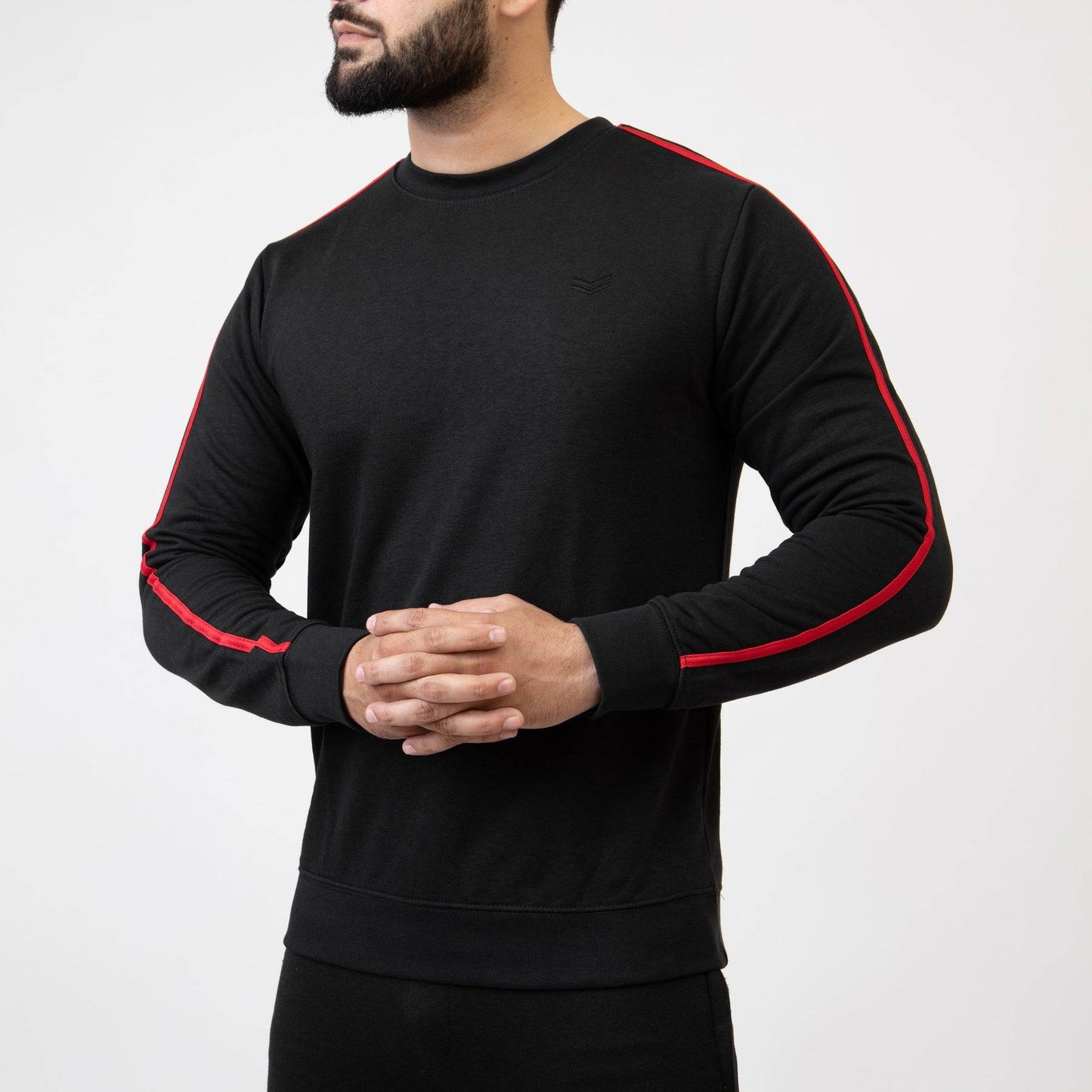 Black Sweatshirt With Red Contrast Tape - Valetica Sports