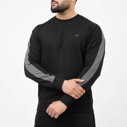 Black Sweatshirt with Textured Gray Panels - Valetica Sports