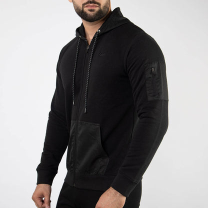 Black Terry Jacket with Micro Hoodie & Pockets - Valetica Sports