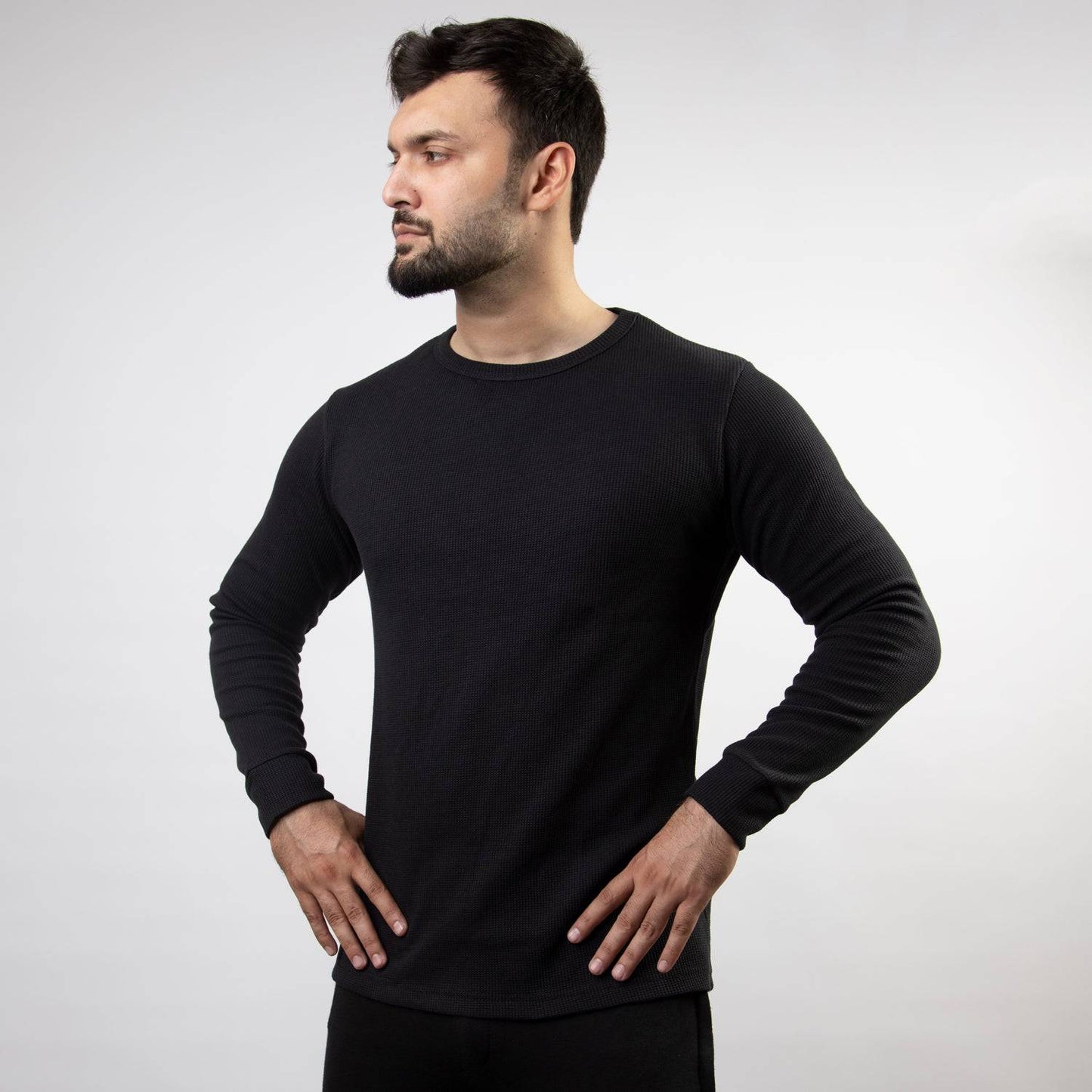 Black Thermal Full Sleeves Waffle-Knit - Valetica Sports
