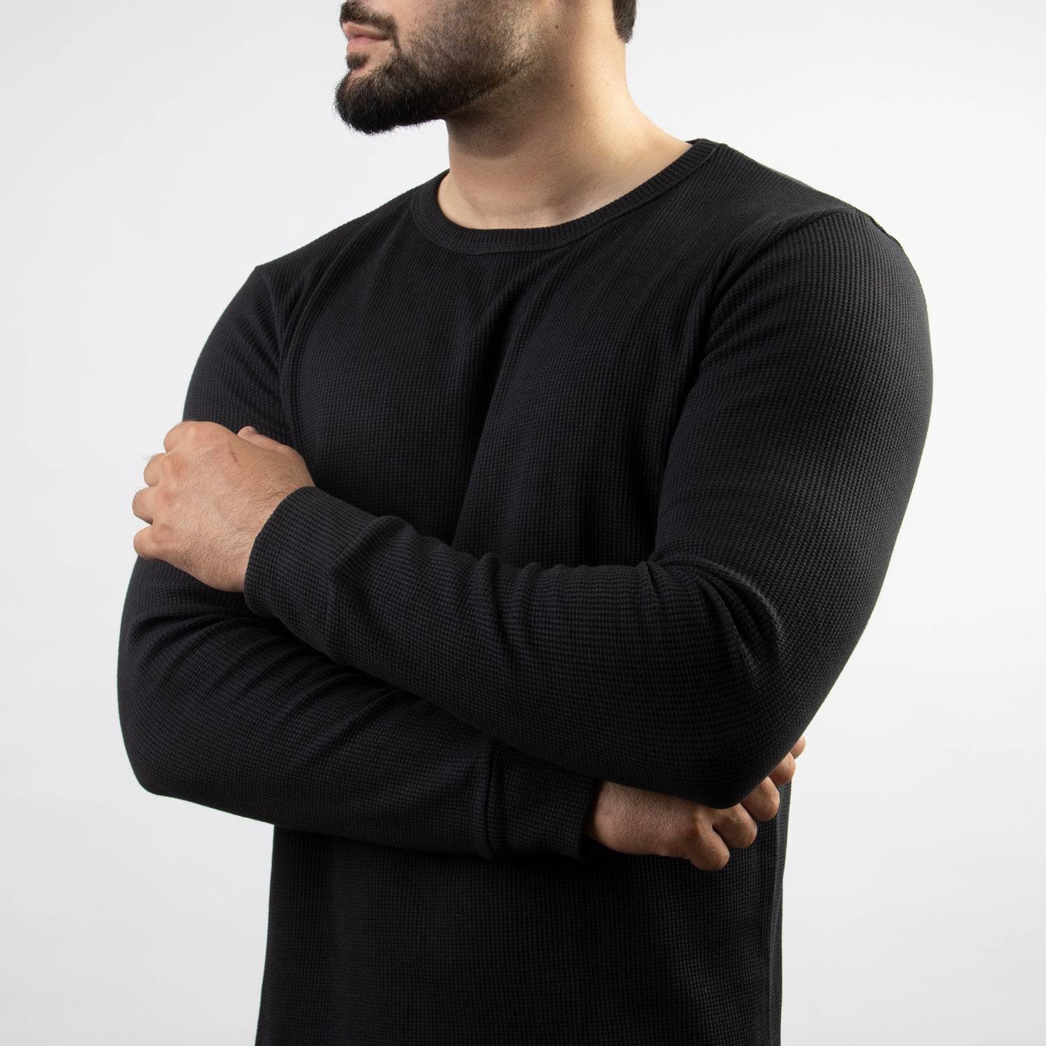 Black Thermal Full Sleeves Waffle-Knit - Valetica Sports