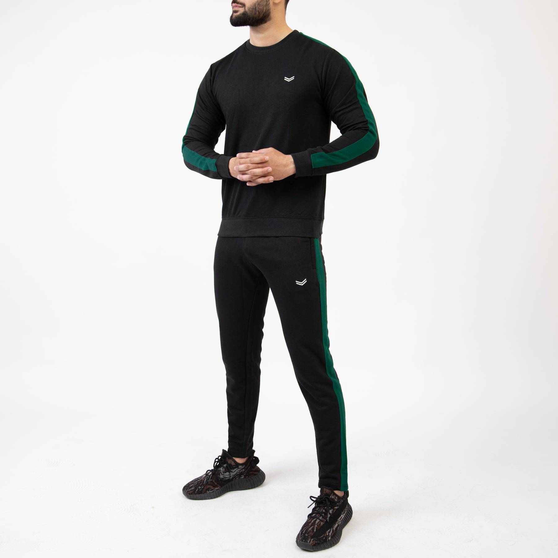 Black Tracksuit with Green Panels - Valetica Sports