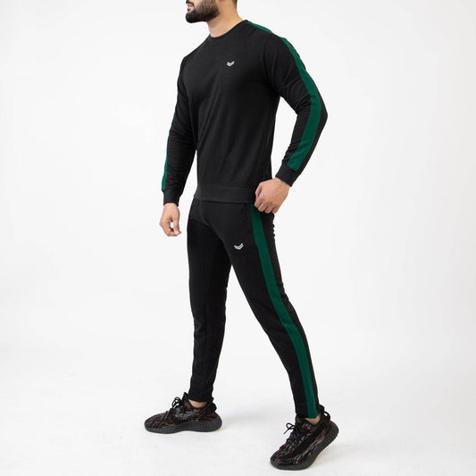 Black Tracksuit with Green Panels - Valetica Sports