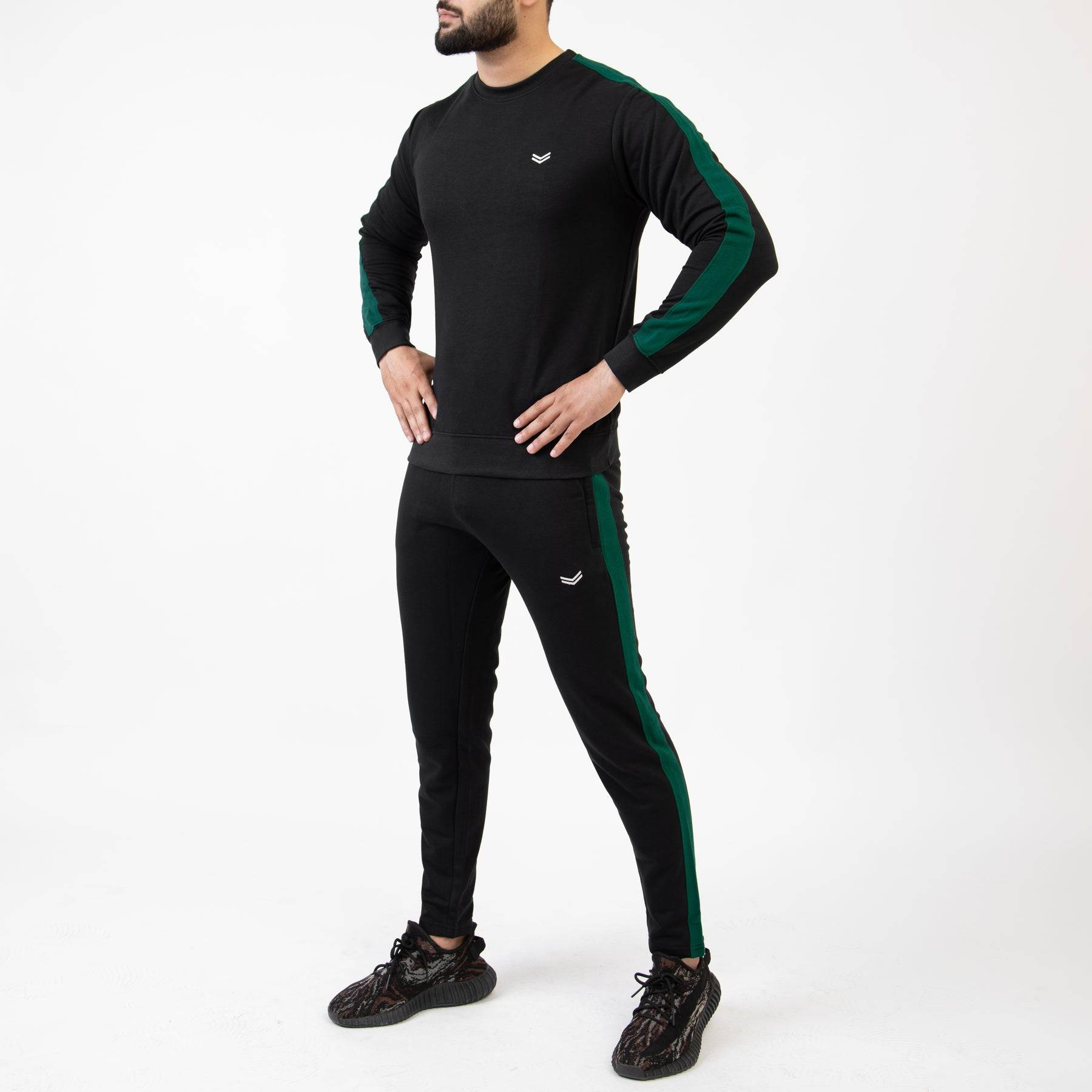 Black Tracksuit with Green Panels - Valetica Sports