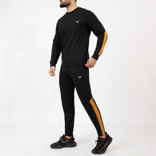 Black Tracksuit with Mustard Half Panels - Valetica Sports