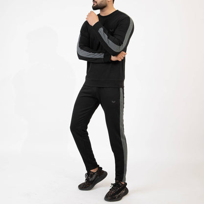 Black Tracksuit with Textured Gray Panels - Valetica Sports