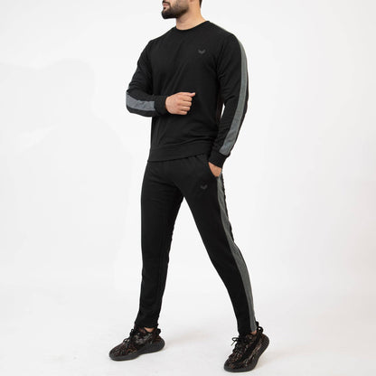 Black Tracksuit with Textured Gray Panels - Valetica Sports