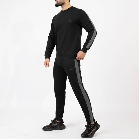 Black Tracksuit with Textured Gray Panels - Valetica Sports