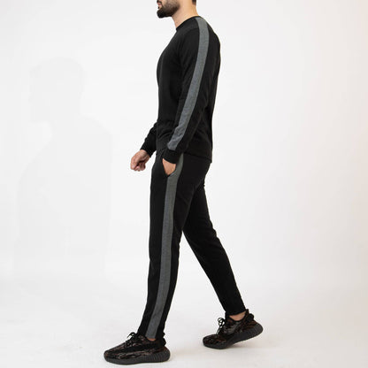 Black Tracksuit with Textured Gray Panels - Valetica Sports