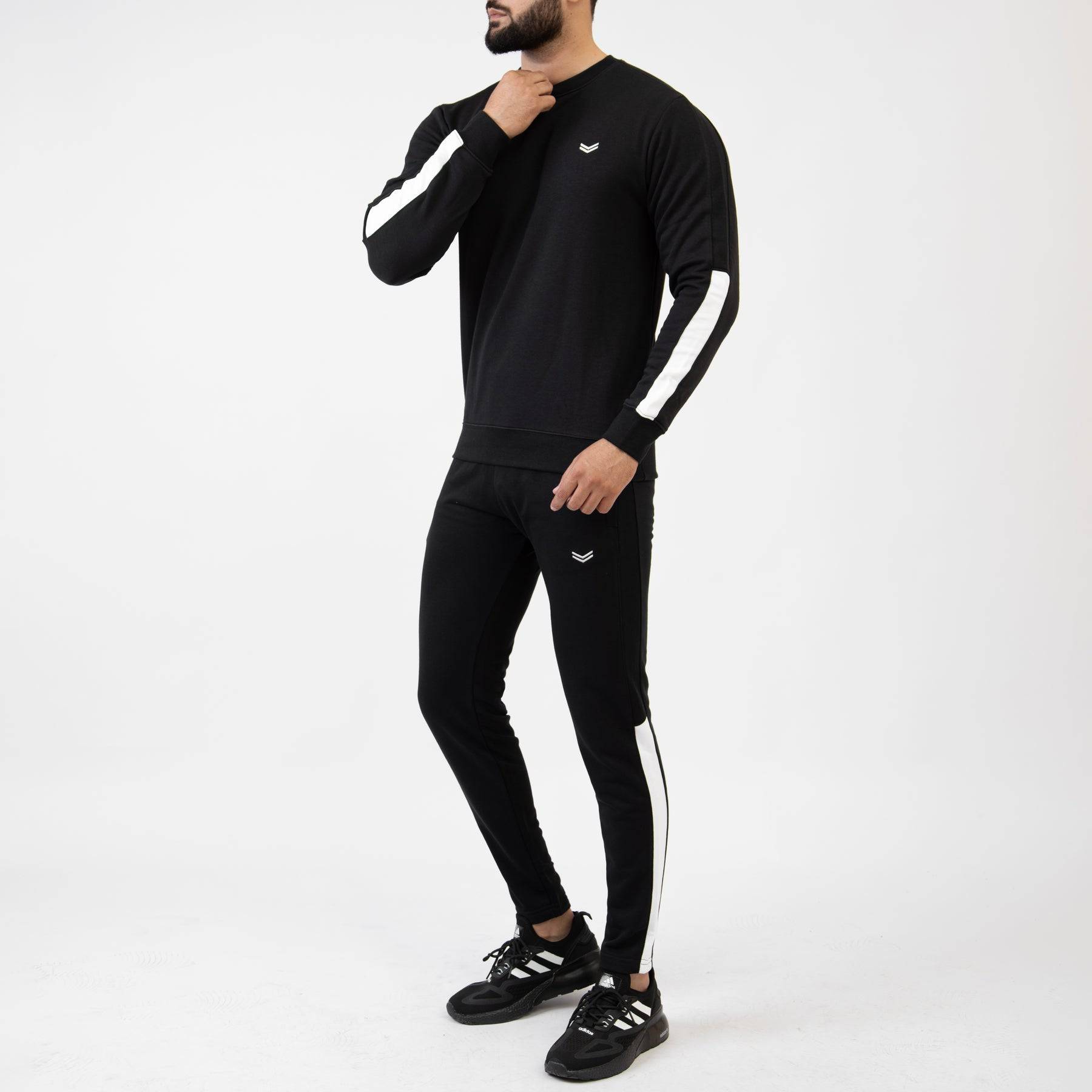 Black Tracksuit with White Half Panels - Valetica Sports