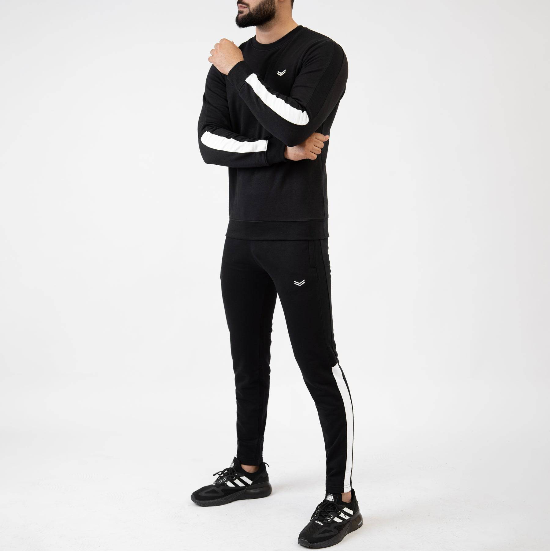 Black Tracksuit with White Half Panels - Valetica Sports