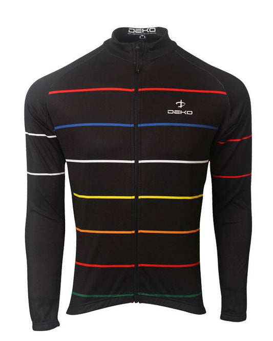 Black Winter Cycling Jersey Full Sleeves with Multi Stripes - Valetica Sports
