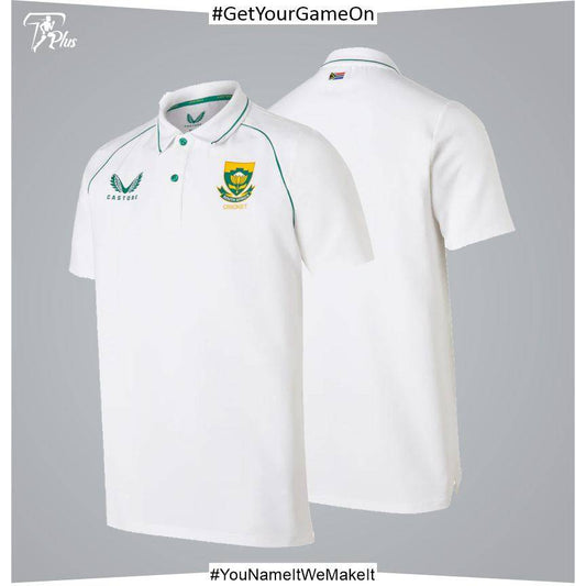 Customizable South Africa White Cricket Short Sleeve Test Shirt