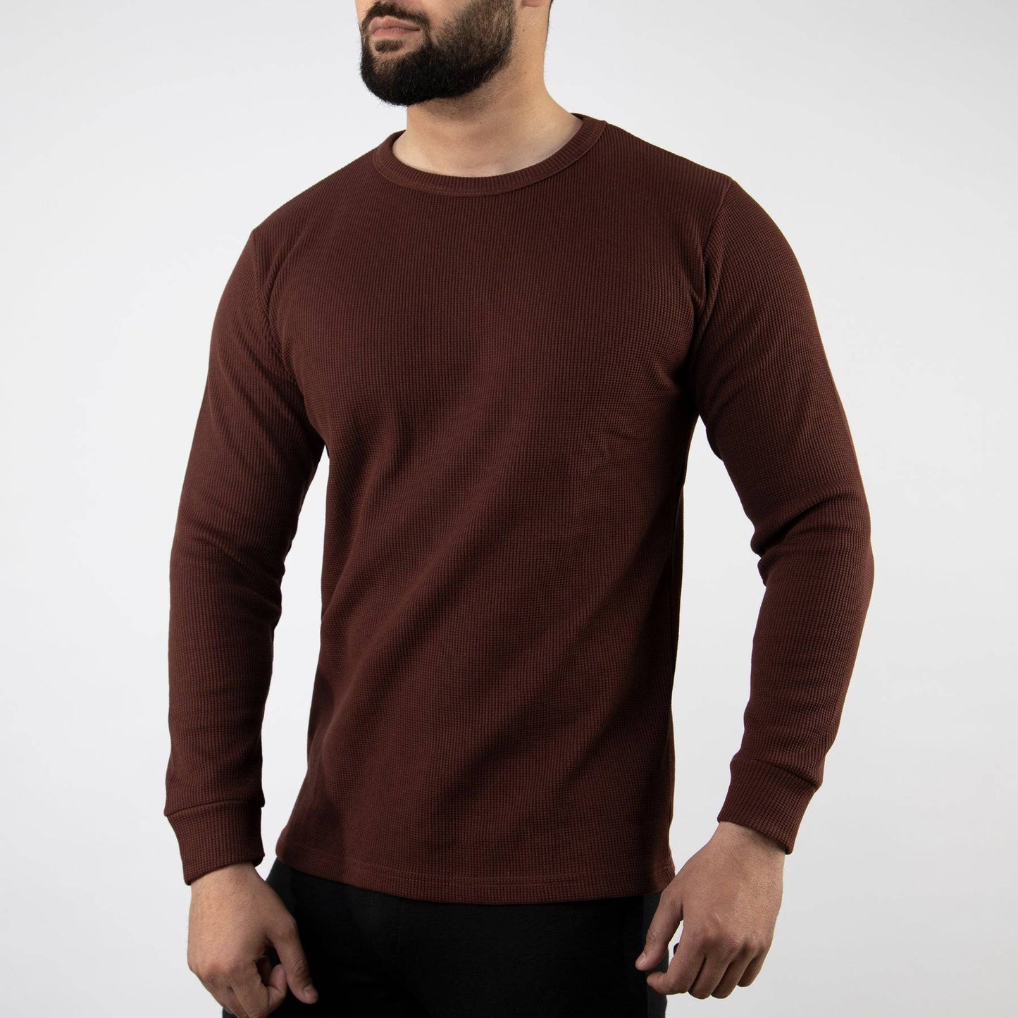 Brown Thermal Full Sleeves Waffle-Knit - Valetica Sports