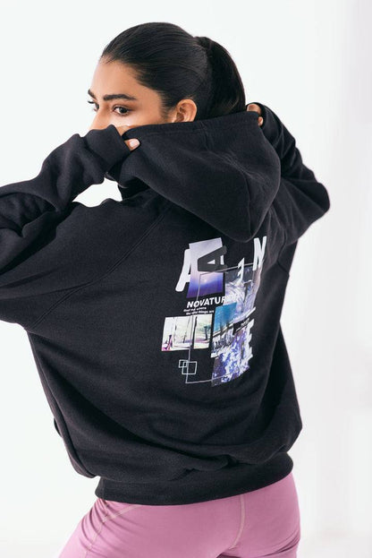 Graphic Printed Oversize Hoodie Black