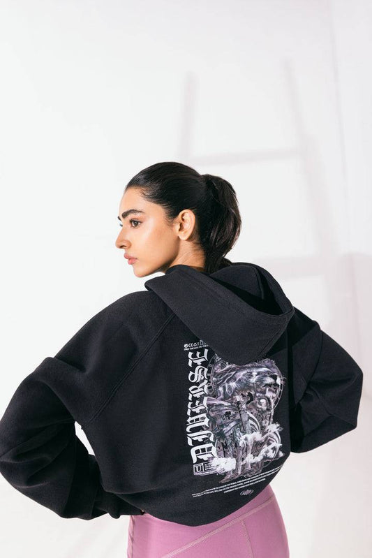 Graphic Printed Oversize Hoodie Black