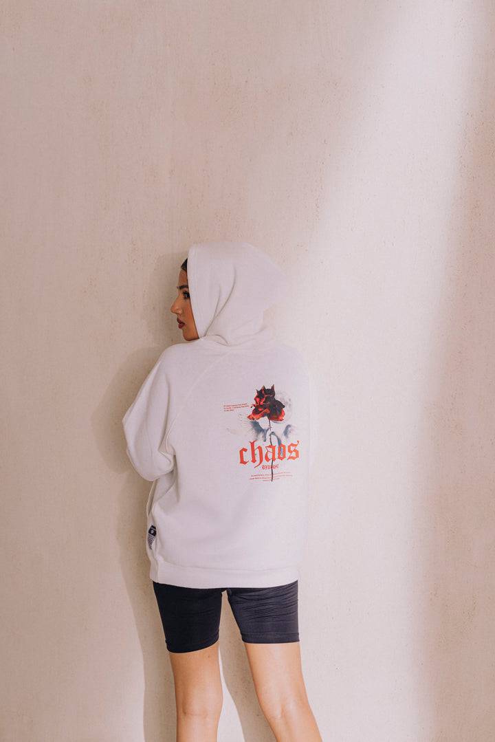 Graphic Printed White Oversize Hoodie