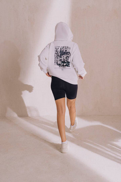 Graphic Printed White Oversize Hoodie