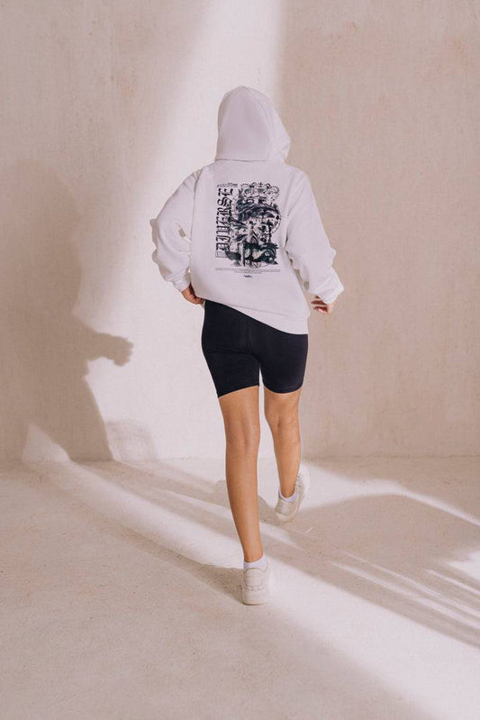 Graphic Printed White Oversize Hoodie