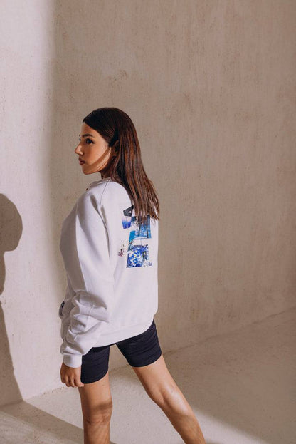 Graphic Printed White Oversize Sweatshirt