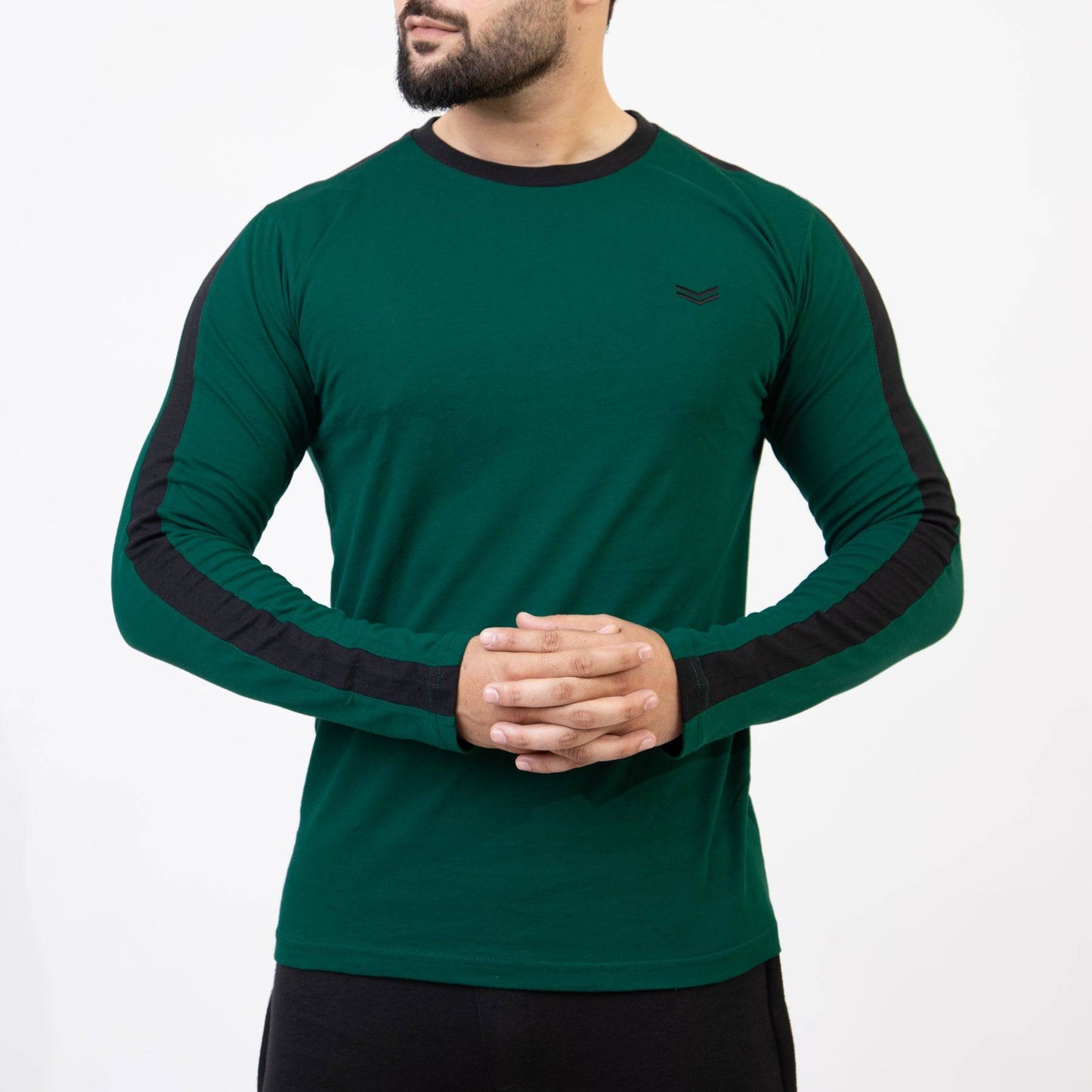 Green Full Sleeves T-Shirt with Black Panels - Valetica Sports