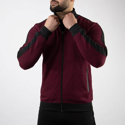 Maroon Cotton Interlock Jacket with Black Panels - Valetica Sports