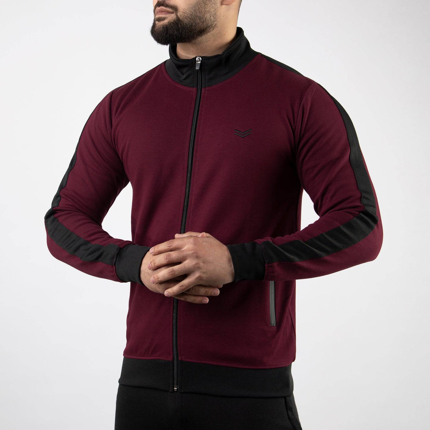 Maroon Cotton Interlock Jacket with Black Panels - Valetica Sports