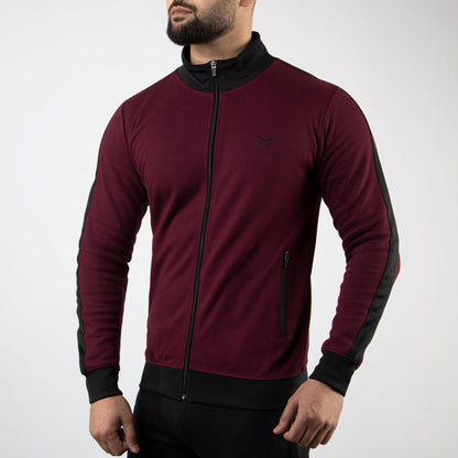 Maroon Cotton Interlock Jacket with Black Panels - Valetica Sports