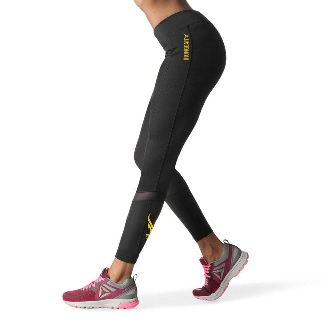 Mighty Leggings Black (Yellow Logo) - Valetica Sports