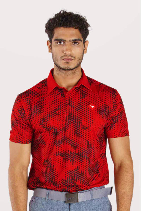 Moderno Pixel Comb Red Golf Polo Shirt