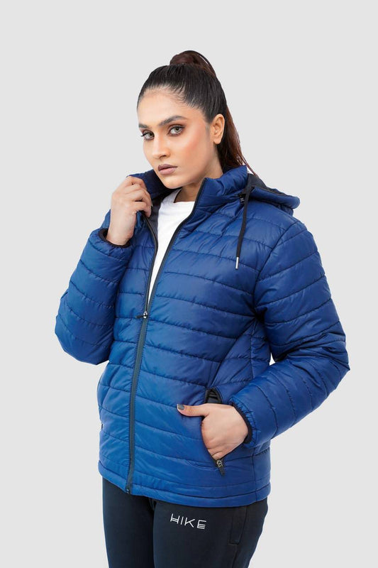 Navy Quilted Puffer Jacket with Detachable Hoodie - Valetica Sports