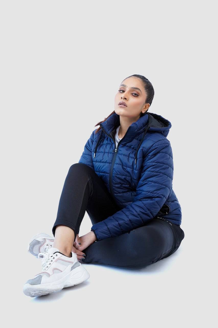 Navy Quilted Puffer Jacket with Detachable Hoodie - Valetica Sports