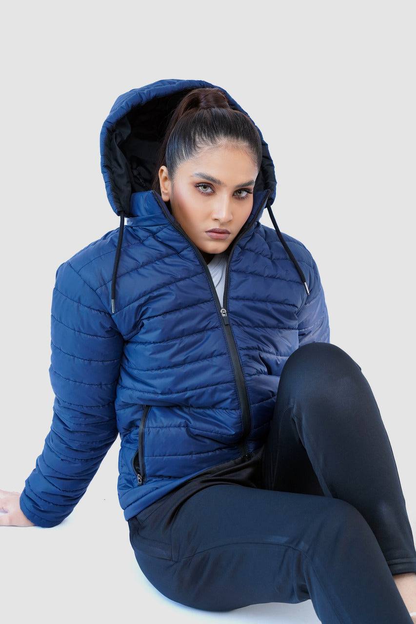 Navy Quilted Puffer Jacket with Detachable Hoodie - Valetica Sports