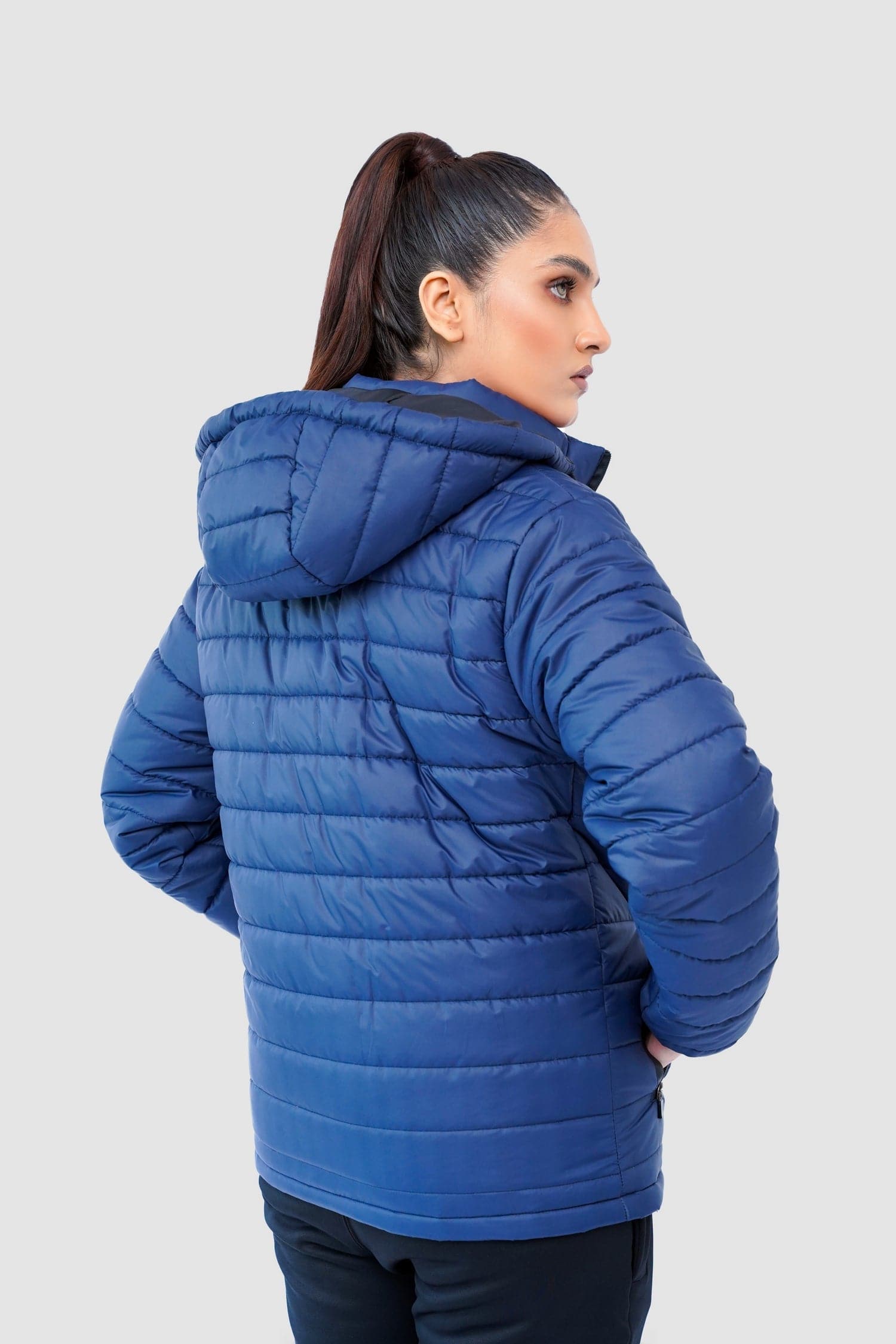 Navy Quilted Puffer Jacket with Detachable Hoodie - Valetica Sports