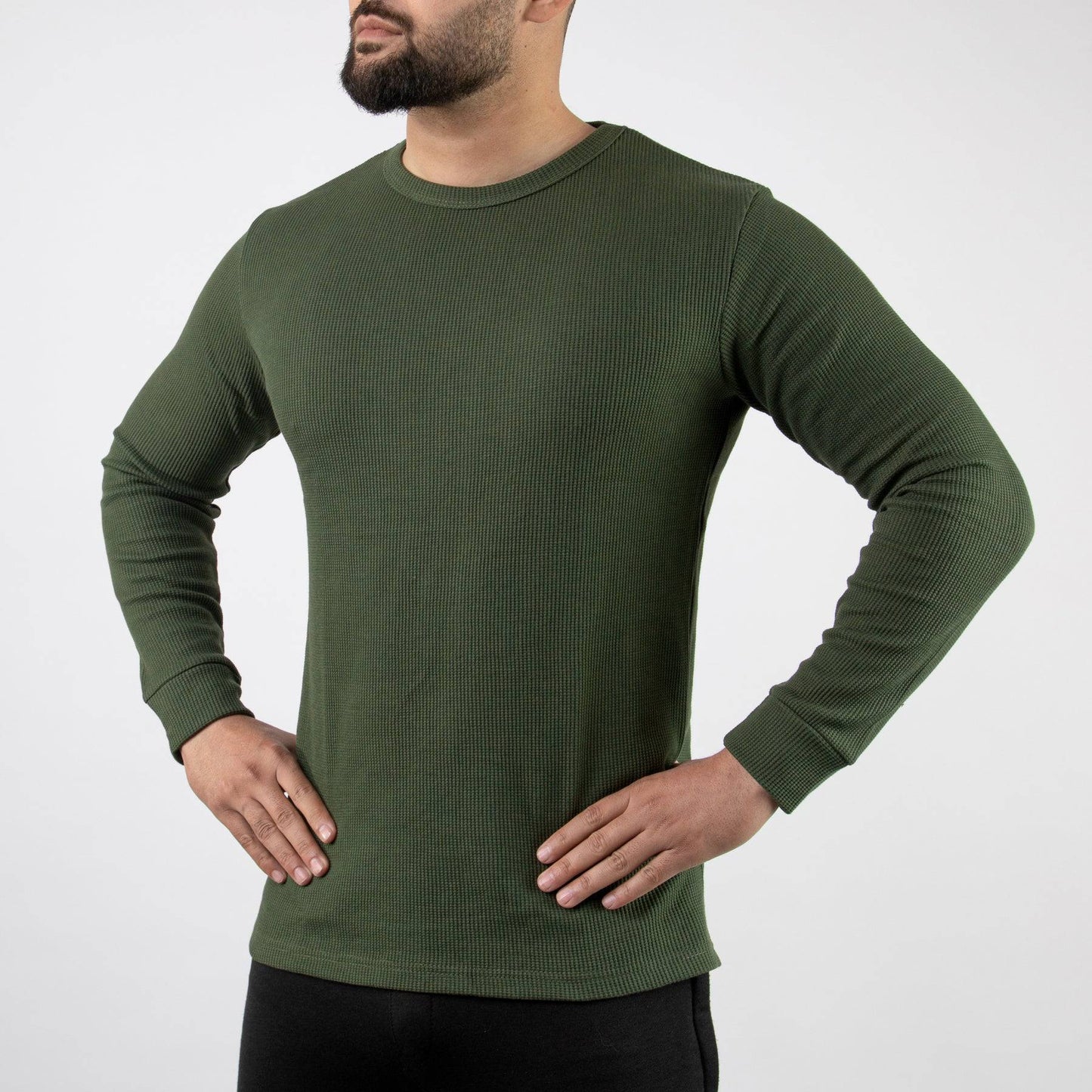 Olive Thermal Full Sleeves Waffle-Knit - Valetica Sports