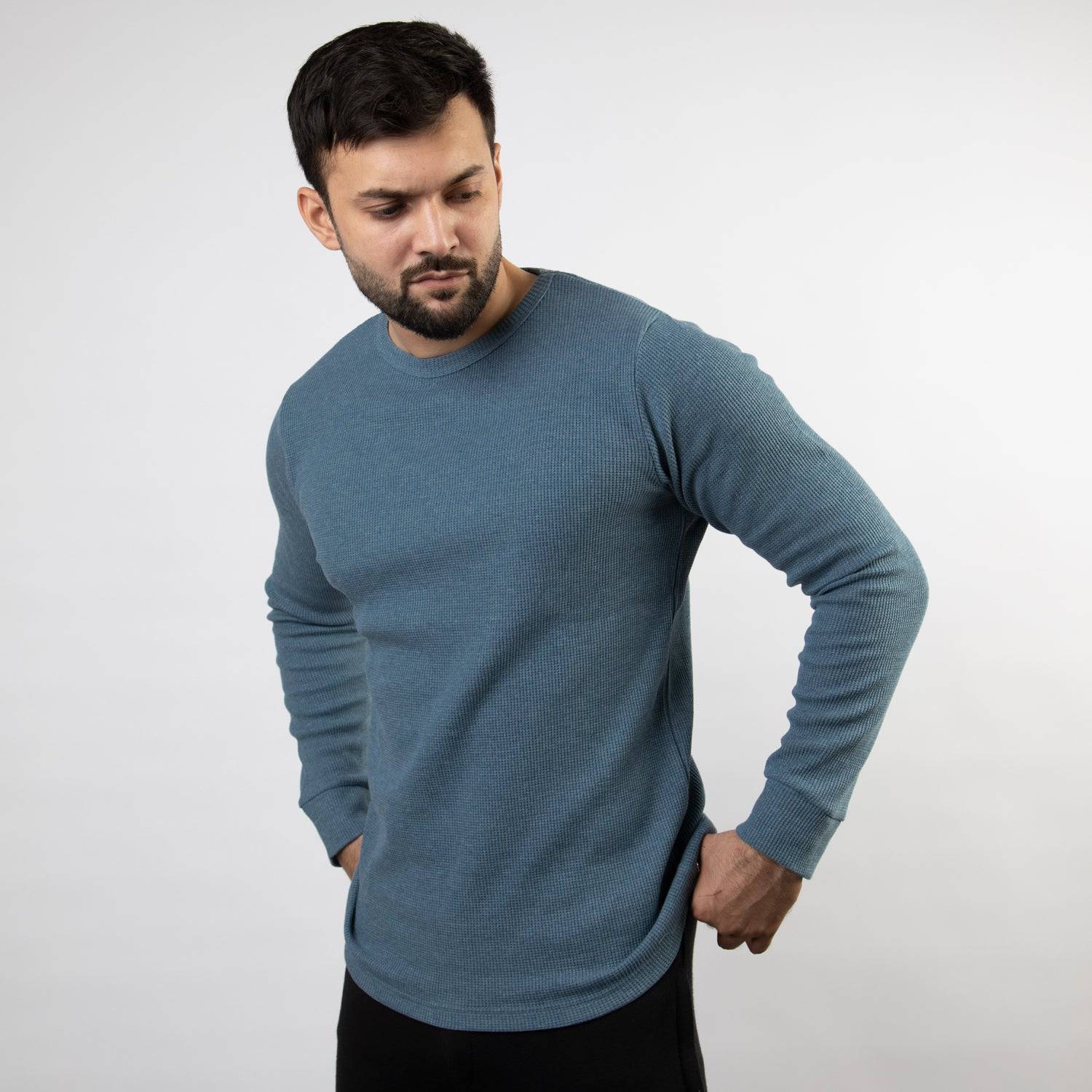 Powder Blue Thermal Full Sleeves Waffle-Knit - Valetica Sports