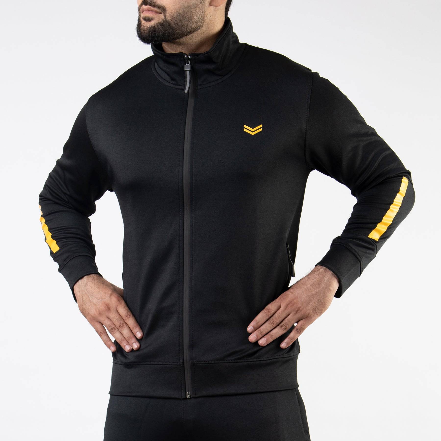 Premium Black Hyper Series Lycra Jacket with Yellow Detailing - Valetica Sports