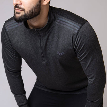 Premium Charcoal Lycra Zipper Mock Neck with Carbon Reflectors - Valetica Sports