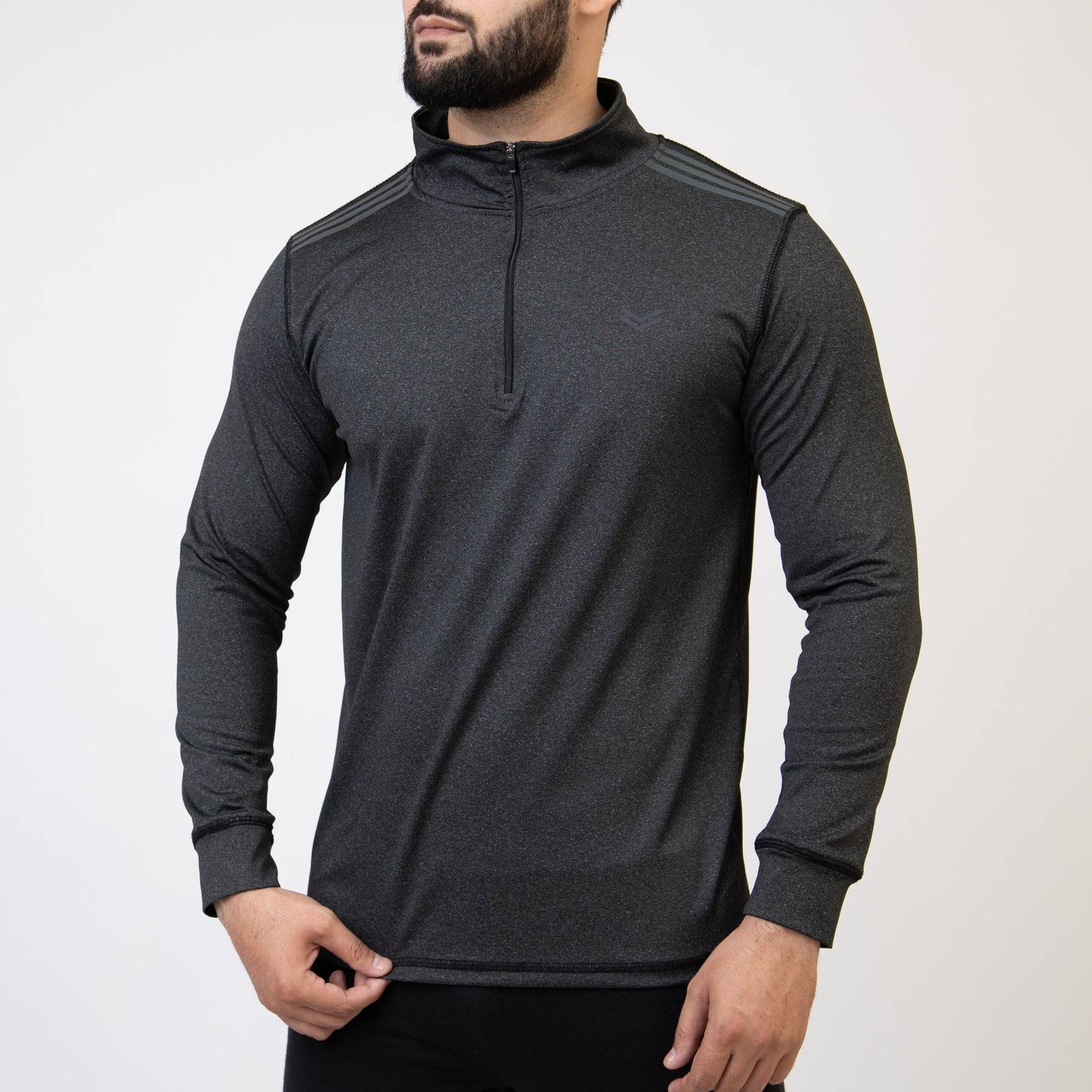 Premium Charcoal Lycra Zipper Mock Neck with Carbon Reflectors - Valetica Sports