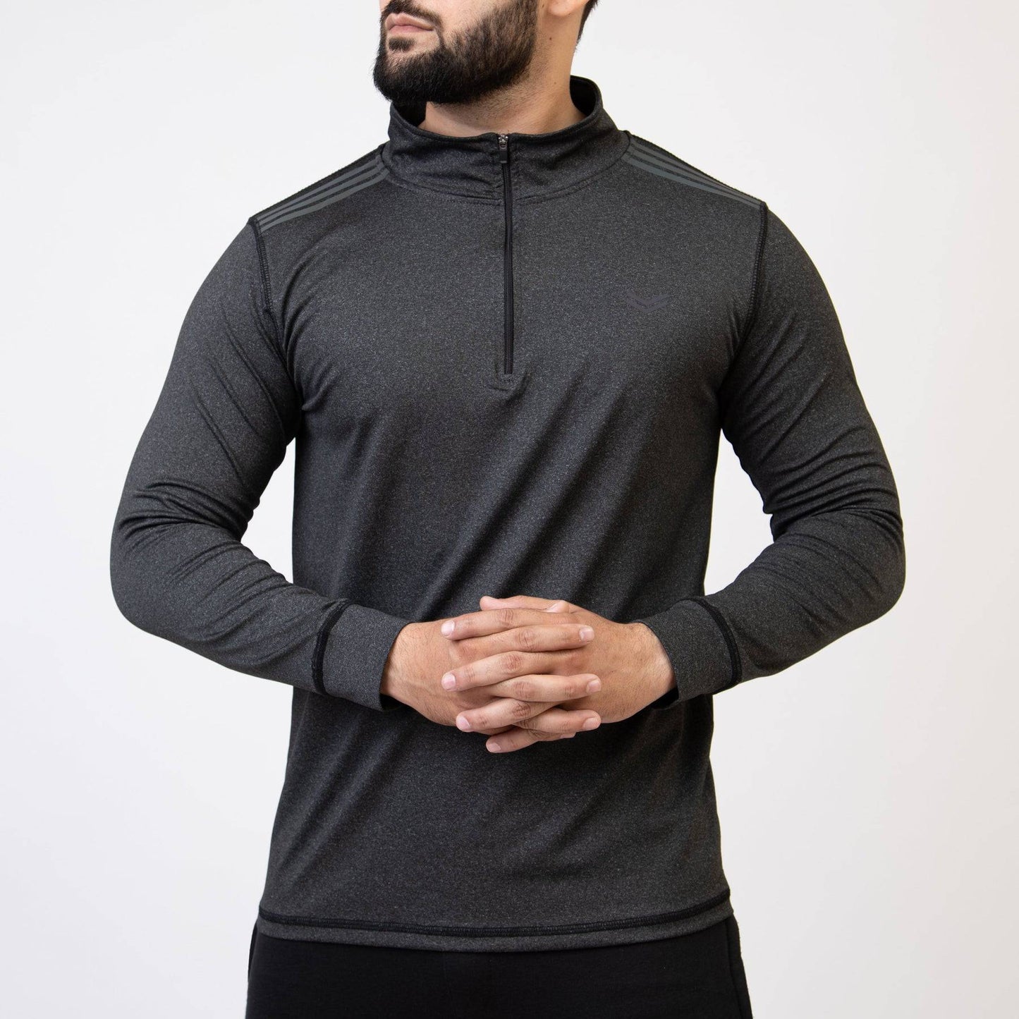 Premium Charcoal Lycra Zipper Mock Neck with Carbon Reflectors - Valetica Sports